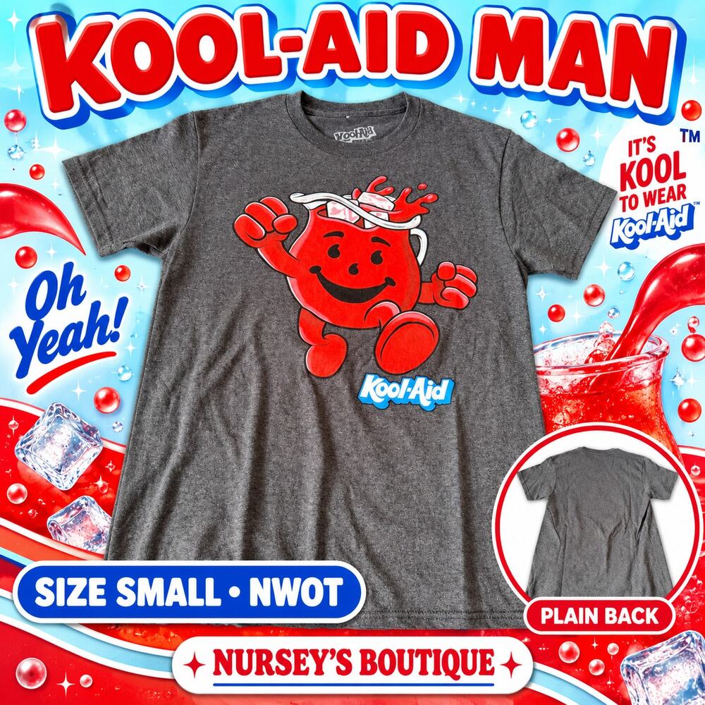 Kool-Aid Man Graphic T-Shirt Men’s Small Gray Retro Mascot NWOT